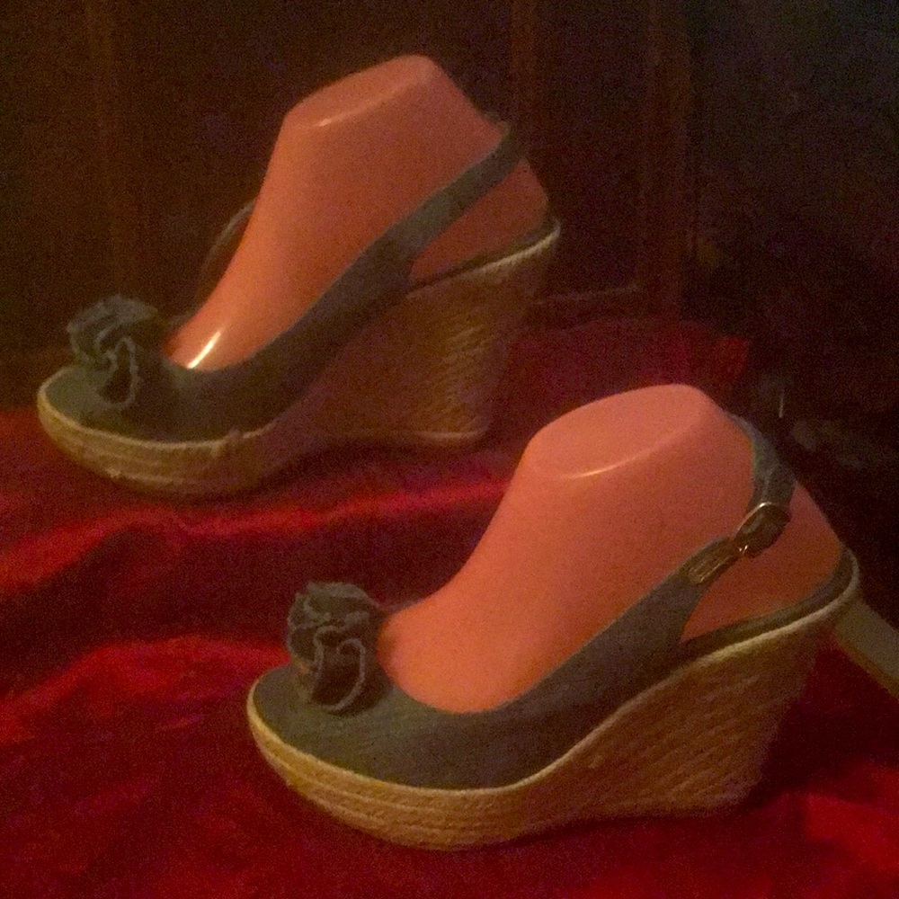 Xhilaration Women’s Denim Open Toe Wedge Sandals